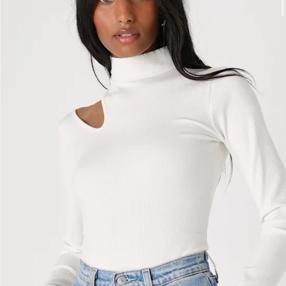 Lulus Attractive Attitude White Ribbed Cutout Mock Neck Bodysuit - Small NWOT - Picture 6 of 6